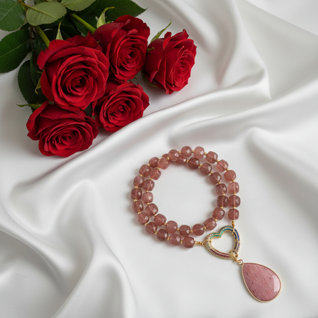 Strawberry Quartz Heart Pendant Necklace