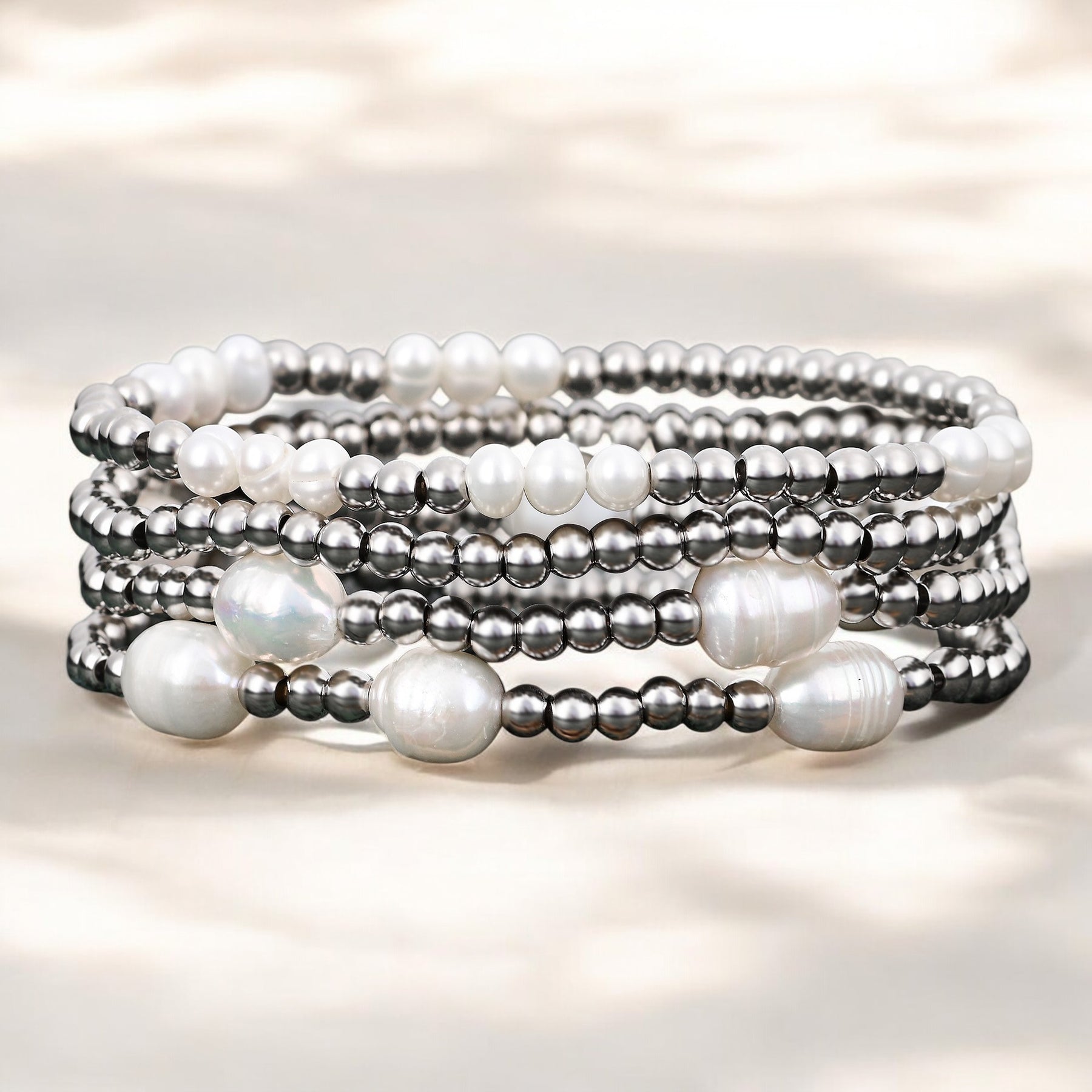Pearl and Silver Bracelet Set