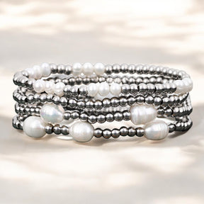 Pearl and Silver Bracelet Set