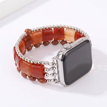 Desert Flame Carnelian Stretch Apple Watch Strap Silver