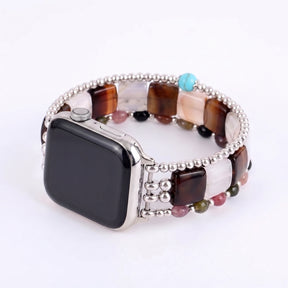 Desert Flame Carnelian Stretch Apple Watch Strap Silver
