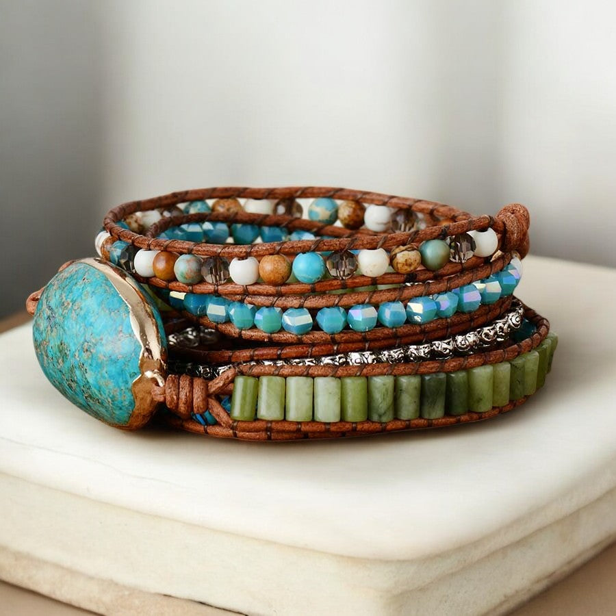 Twisted Ocean Jasper Wrap Bracelet