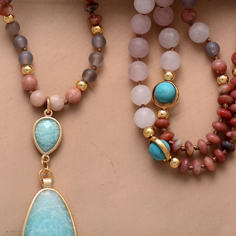 Frosted Turquoise and Amazonite Protection Necklace - Cape Diablo