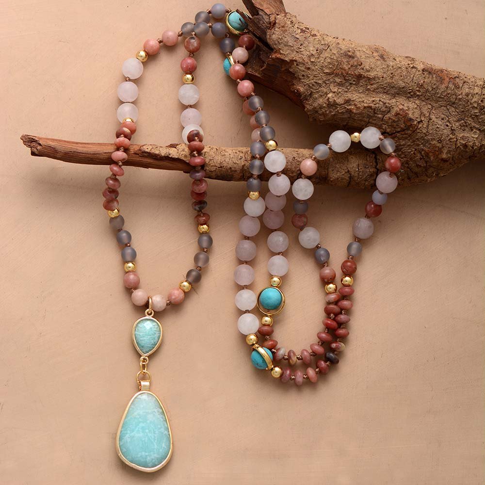 Frosted Turquoise and Amazonite Protection Necklace - Cape Diablo