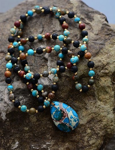 Water Drop Labradorite & Onyx Pendant Necklace - Cape Diablo